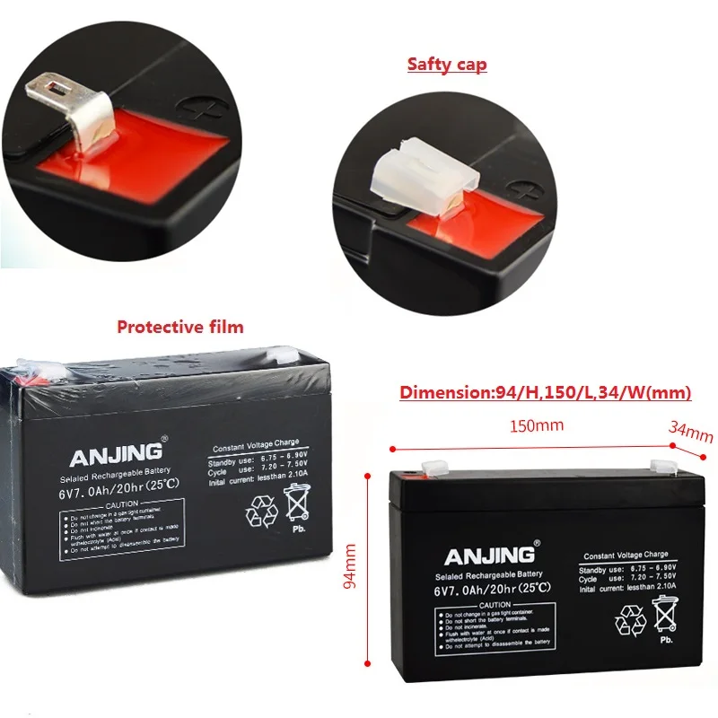 AJ-6V7AH Battery For Children Electric Toy Car Children\'s Carrier UPS Reserve LED Table Light Lead Acid Rechargeable Batteries