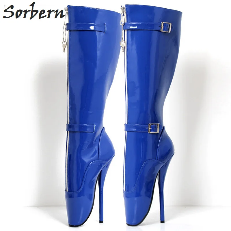 Sorbern High Heels 18CM Women Boots Plus Size Patent Leather Ballet Ladies Party Boots Unisex Dance Shoes Hot Sale