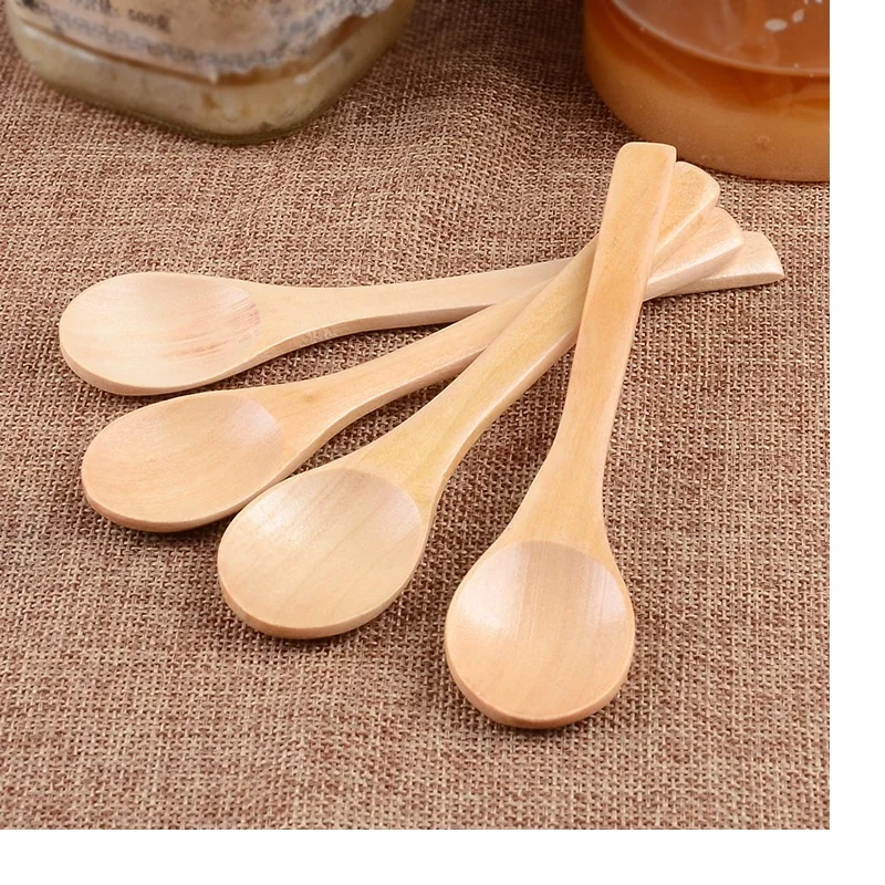 500pcs Small Fragrant Wooden Spoon Deep Mouth Honey Spoon Multifunction Coffee Jam Wooden Spoons Kitchen Tools WA1710