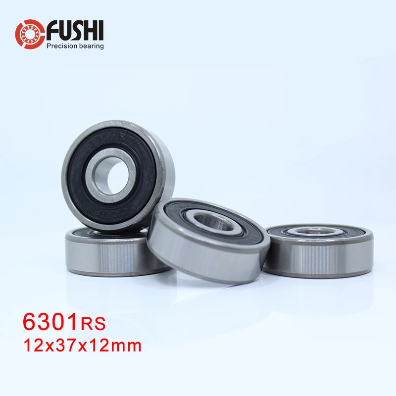 

6301RS Bearing ABEC-3 (4 PCS) 12*37*12 mm Deep Groove 6301-2RS Ball Bearings 6301RZ 180301 RZ RS 6301 2RS EMQ Quality