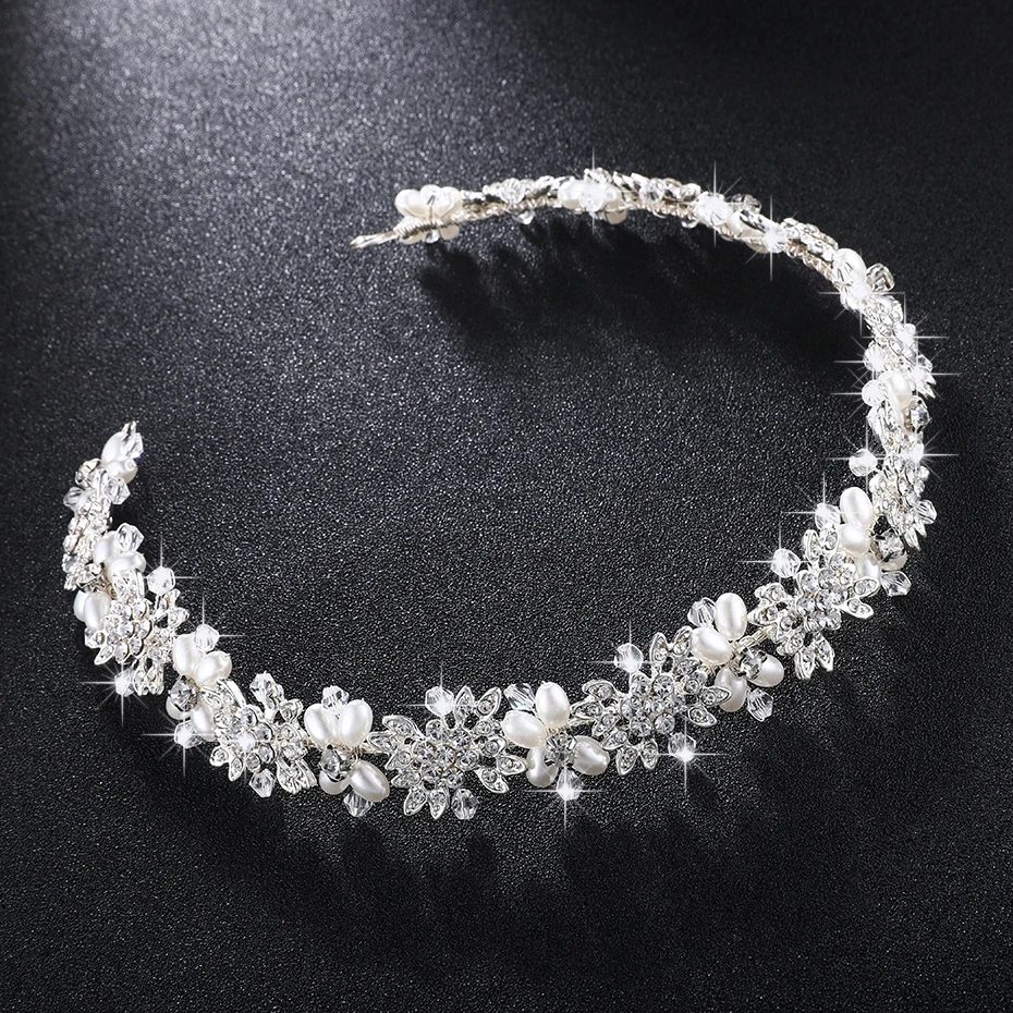 Luxury Clear Crystal Bridal Hair Vine Pearls Wedding Hair Jewelry Accessories Headpiece Women Rhinestone Pageant Crown Headbands