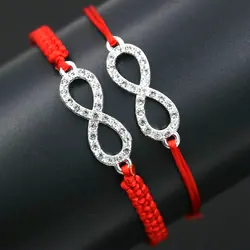 Handmade Digital 8 Infinity Red Rope Thread Braid Bracelet Silver Color Zircon Lucky Charm Wish Bracelet For Women Lovers' Gift