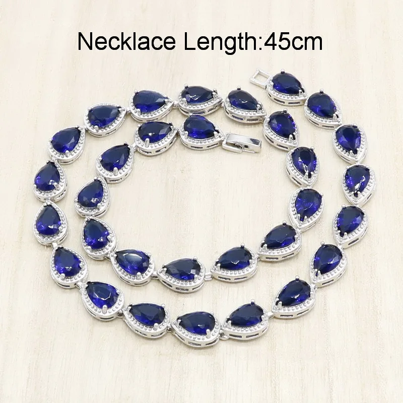 Water Drop Royal Blue Necklace Earrings Women Bridal Jewelry Sets Wedding Gift Box