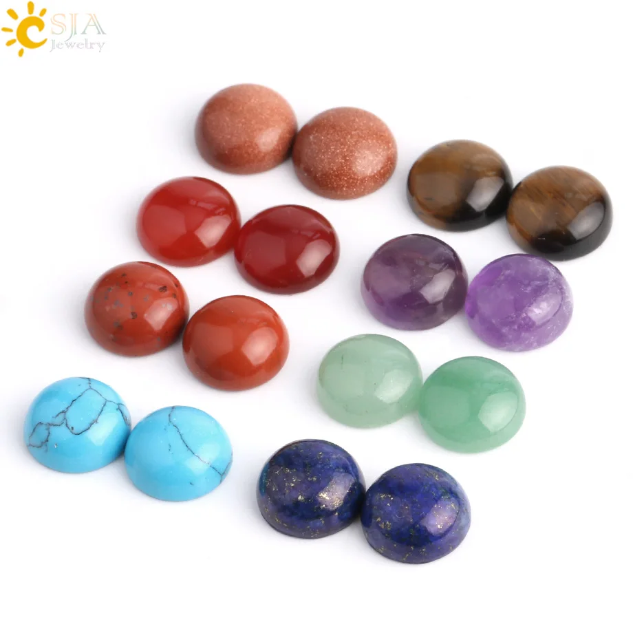 CSJA Natural Stone Cabochon 7 10 12 mm Round Dome Loose Beads for Women Men DIY Jewellery Making Rings Earrings Accessories G038