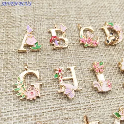 Newest 1 Piece 13*18mm Gold Color 26 Flower Letters Charms Alphabet Initial Pretty Bracelet Necklace Pendant For Jewelry Making