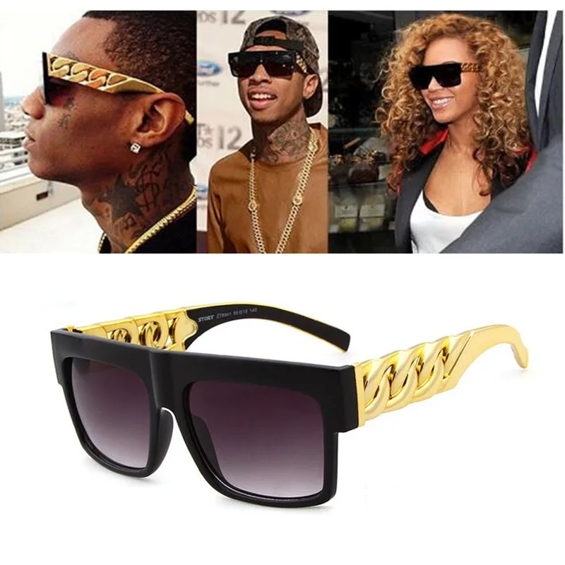 Fashion Celebrity Inspired Gold Metal Chain Beyonce Sunglasses Vintage Hip Hop Sun Glasses zonnebril dames