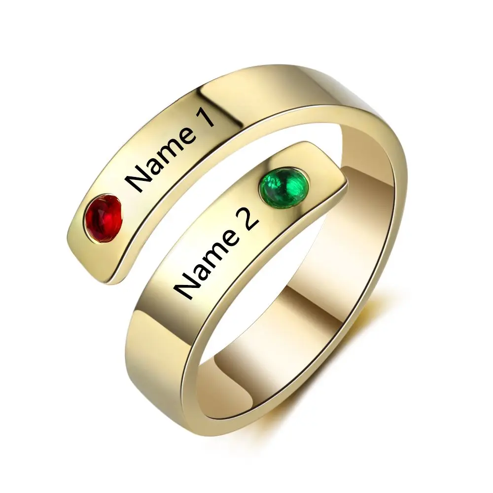 

Personalized Ring for Women Charm Stainless Steel Jewelry 3 Colors Engrave Name DIY Birthstones Trendy Anniversary Wedding Gift