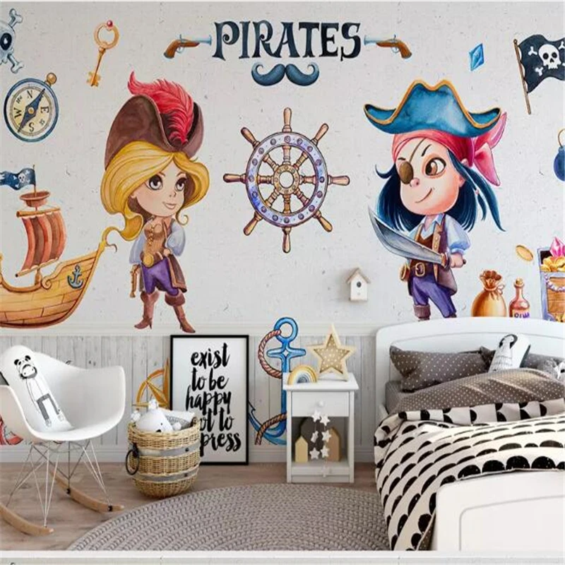 wellyu  Custom wallpaper  papel de parede   Nordic modern minimalist cartoon pirate children's room background wall  mural