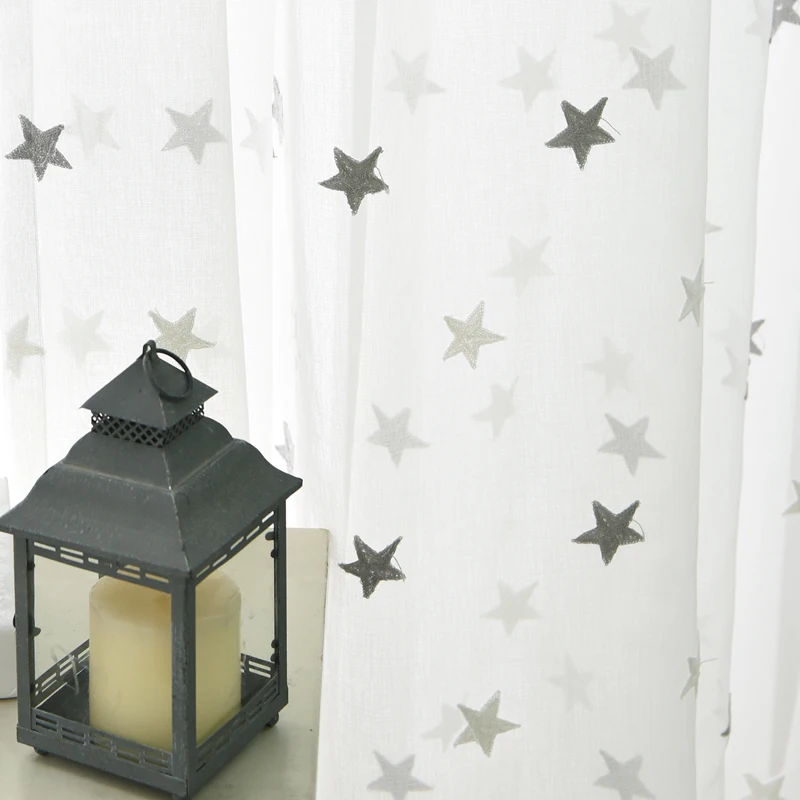 Faça home cortinas 3d bordadas com estrelas brancas, de tule para quarto, sala de estar, cozinha, transparente, para crianças, quarto de bebê,