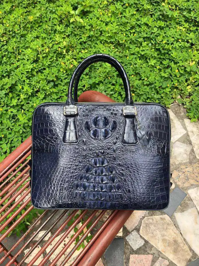 

100% genuine alligator skin men business bag crocodile leather skin briefcase men laptop bag with cow skin lining dark blue