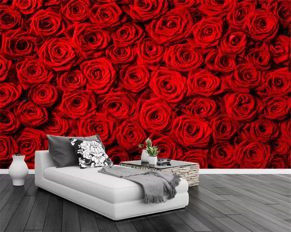 Custom 3d wallpaper red rose full mural home decoration yellow rose decorative painting self-adhesive material relief material