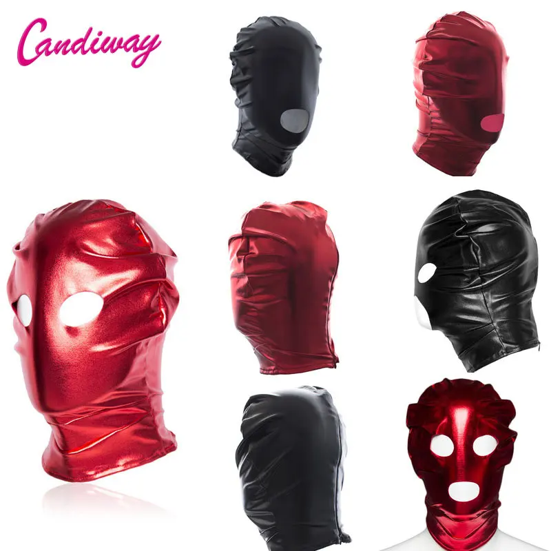 Sexy PU Leather Latex Hood Black/red Mask Sun-proof Breathable costume ball BD SM Adult for party role Cosplay games outfit