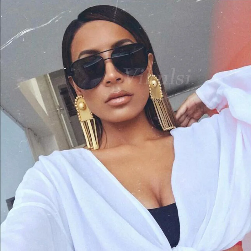 Óculos de sol gradiente preto para homens e mulheres, espelho prateado, óculos de sol de metal, designer da marca Pilot