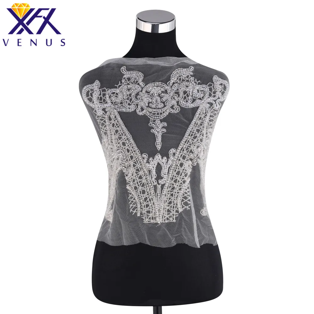 

XINFANGXIU 1 Piece Crystal Rhinestone Applique Beaded Patch Dress Embellishment Clothes Trimming for Bridal Party Dress