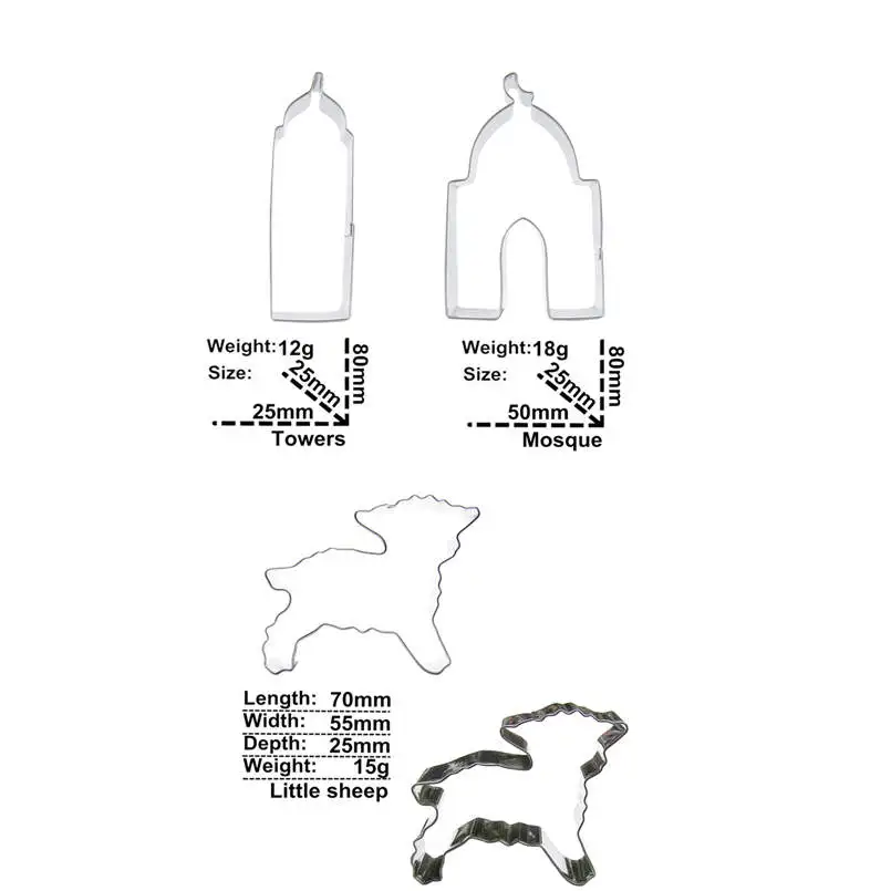 Towers,Mosque,Little sheep 3 piece cookie cutting biscuit molds, Stainless steel baking tools, cake decorating soft candy tools