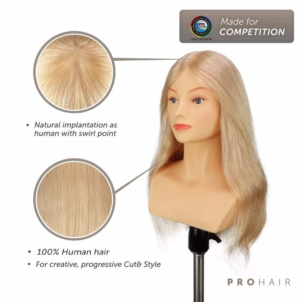 MANNEQUIN HEAD Approved 50CM 20'' 100% Human Hair Light Blond Competition Mannequin Head Hairdressing Mannequin Doll Head