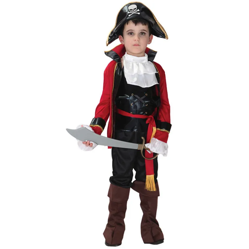 Royal Caribbean Pirate Kids Boy Costume for Halloween Carnival Christmas COS Captain Jack Fancy Dress Children Cosplay Clothes