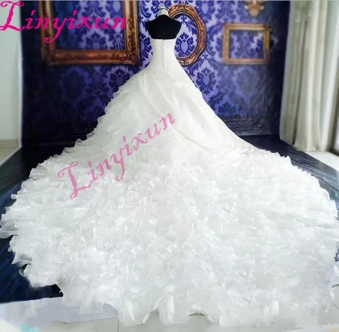 2021 Witte Trouwjurken Lace Baljurk Bruidsjurken Lace Applique Kralen Hoge Hals Mouwloos Zip Terug Organza Wedding Gown