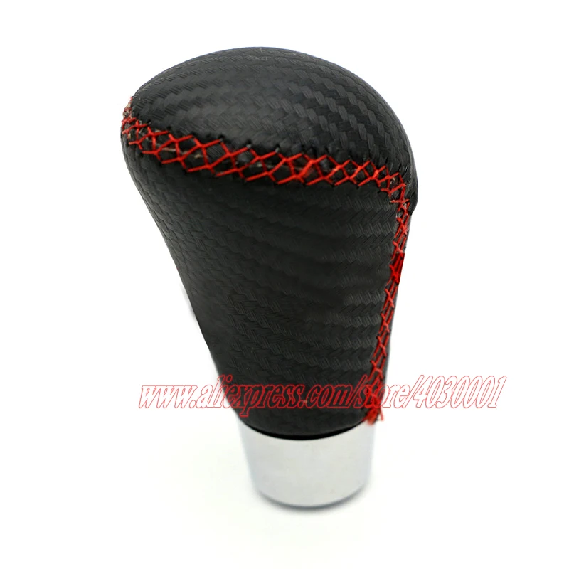 Universal Leather Shift Gear Knob Manual Carbon Grain Red Stitching Car Shift Stick Gear Lever Knob