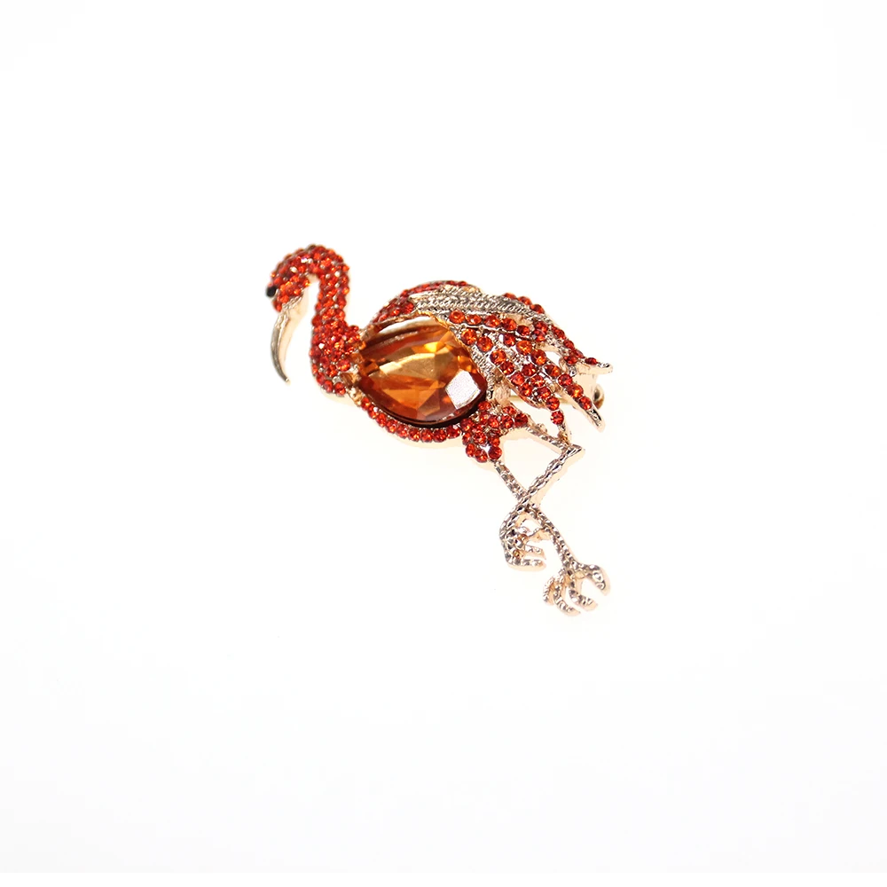 30pcs/lot free shipping Fashion red and clear rhinestone Crystal Flamingo brooch pin/lapel pin for gift/wedding