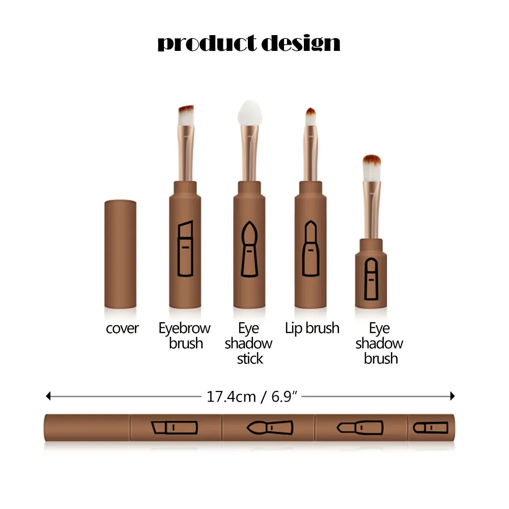 Dighealth 4 in 1 Professional Makeup Brush Set Portable Blending Eye shadow Eyebrow Lip Pencil Brush Cosmetic Brush Make Up Tool