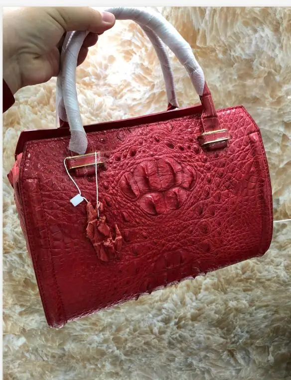 100% genuine real crocodile leather head skin women tote handbag durable solid top quality crocodile skin handbag in cow lining