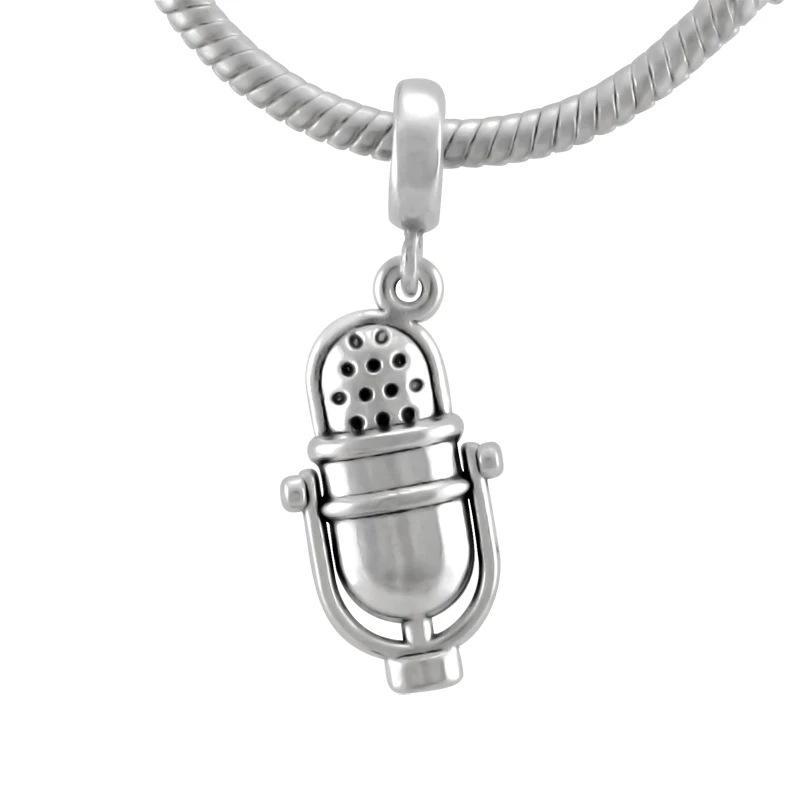 Silver Color Musical Microphone Pendant Charms Fit Original Pandora Charm Beads Bracelet DIY Fashion Jewelry SPP205