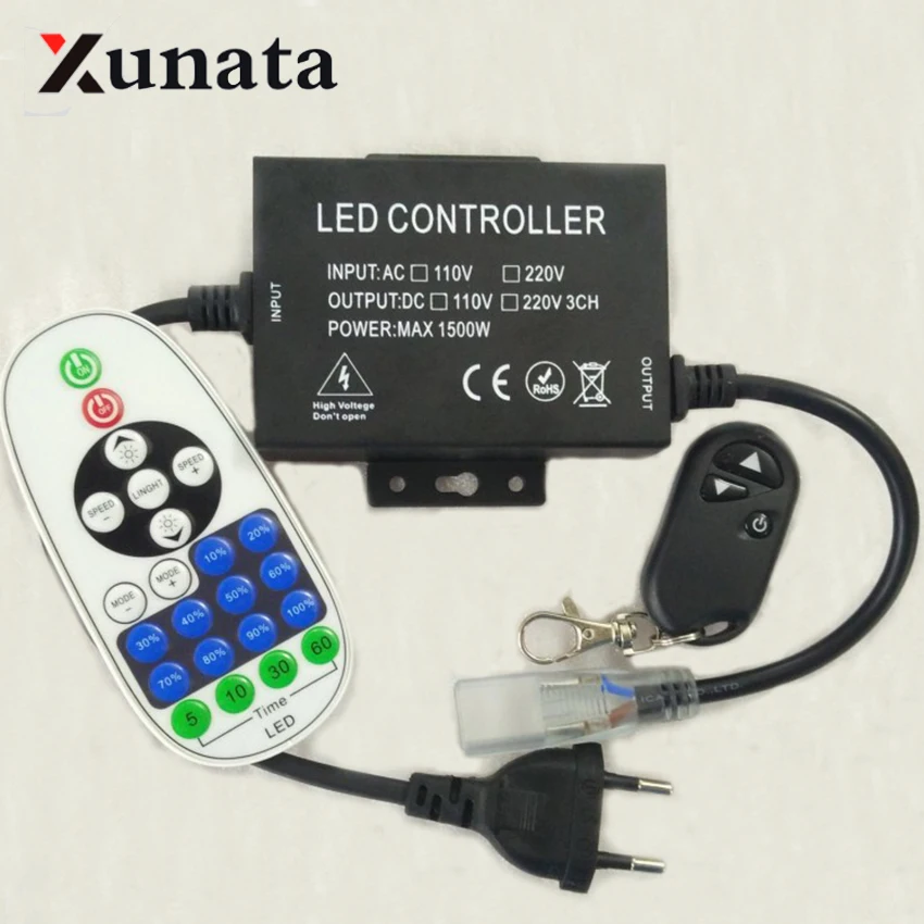 New 110V 220V dimmer with 3key/23key wireless RF remote single color controller 1500W EU plug/US plug