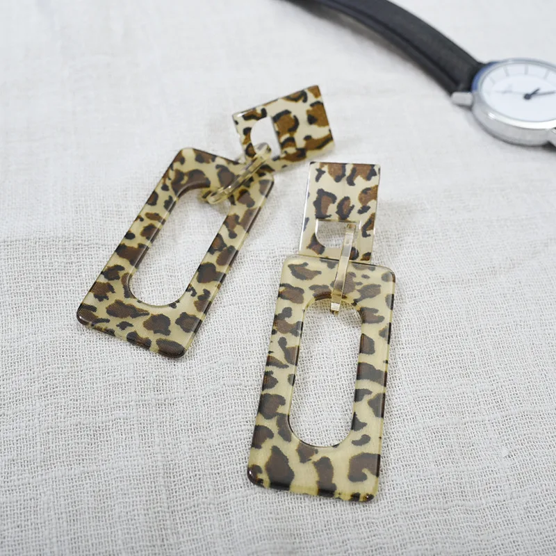 Carvejewl rectangle earrings leopard print Acrylic Acetic Acid Drop dangle earrings for women jewelry Bohemia European earrings