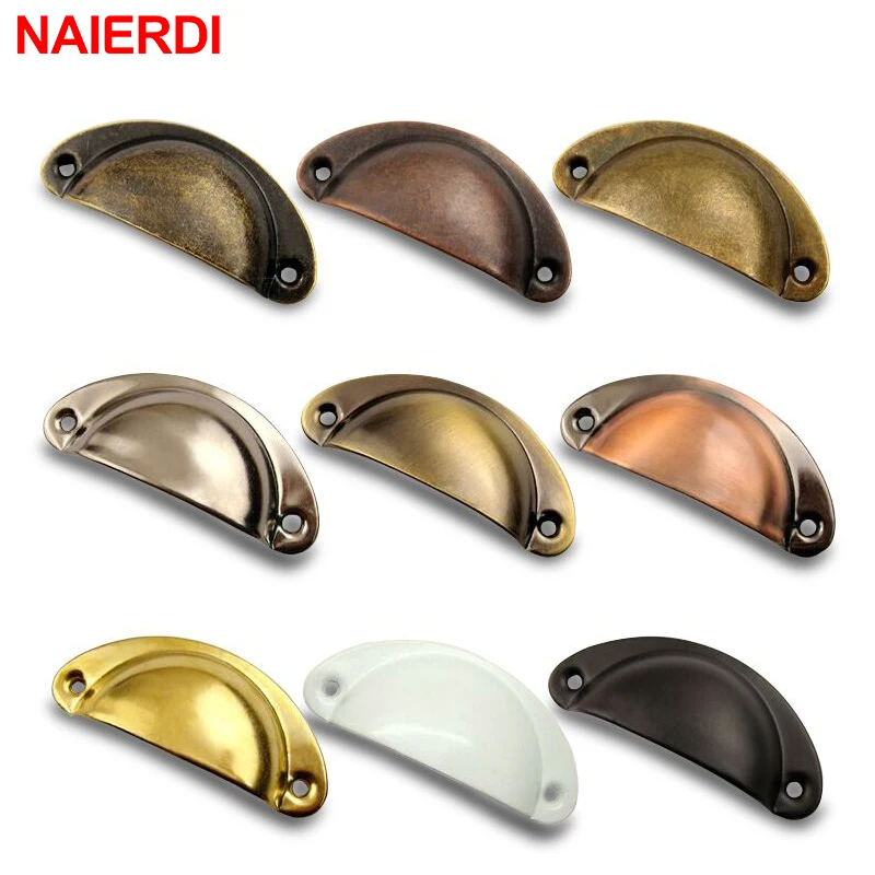 NAIERDI 2PCS Antique Handles Vintage Cabinet Knobs Retro Drawer Door Box Handle Cupboard Brass Frame Pull Furniture Hardware
