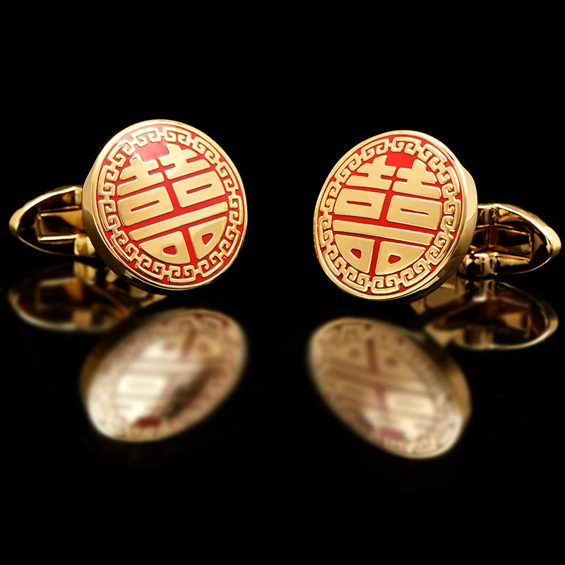 KFLK 2020 Luxury shirt cufflinks for mens Brand cuff buttons Gold cuff link High Quality Red abotoaduras Chinese style Jewelry