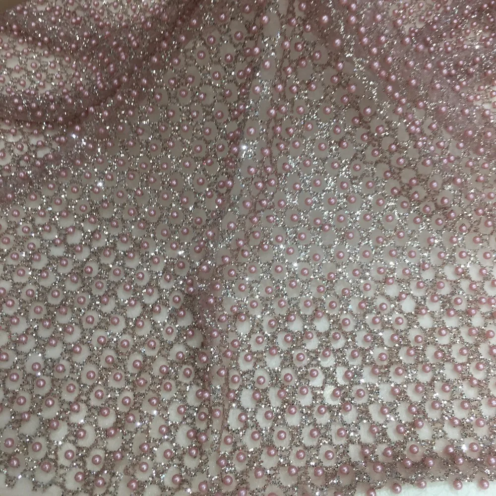 Rose Gold White Wedding Lace Fabric Round Grid 10 Thousand Beads By Machine Made Royal Luxury Goods For Party Dress