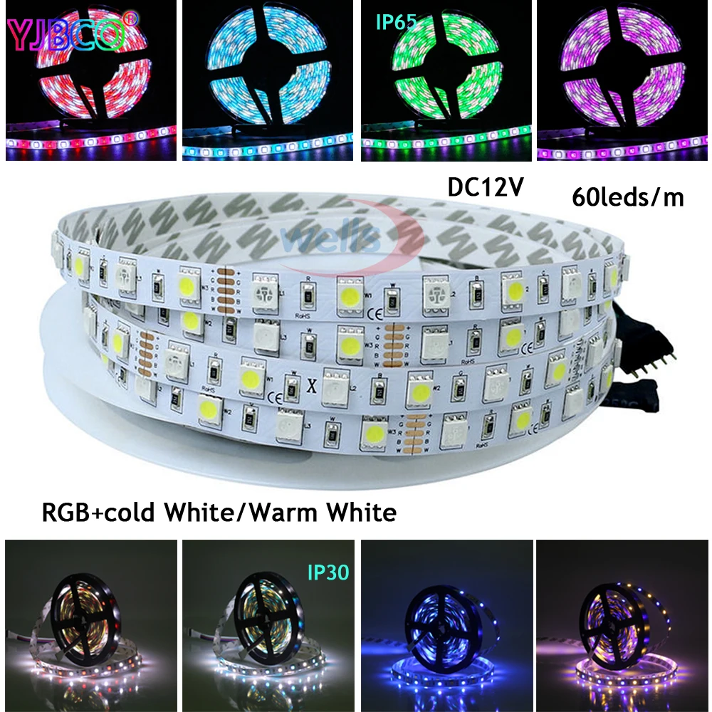 5M/lot DC12V 5050 SMD 60LEDs/m White/Warm White/Red/Green/Yellow/Blue/Pink/RGB/UV/RGBW/RGBWW Flexible Led Strip Light tape