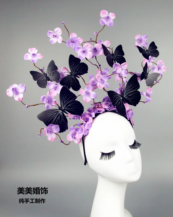 Handmade Large Butterfly Head Band France Women Branch Plant Hairband Cocktail Party Show Ladies Butterfly Headband Headwear New