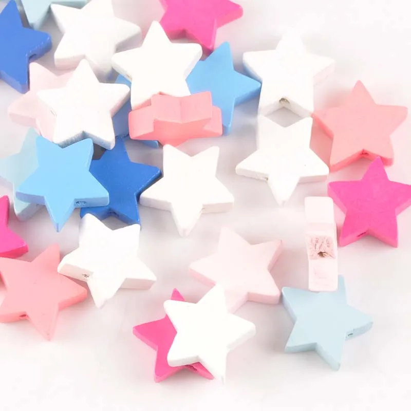 19mm 20pcs mixed color Natural Wooden star Wooden Beads For kids Jewelry Making MT2018X