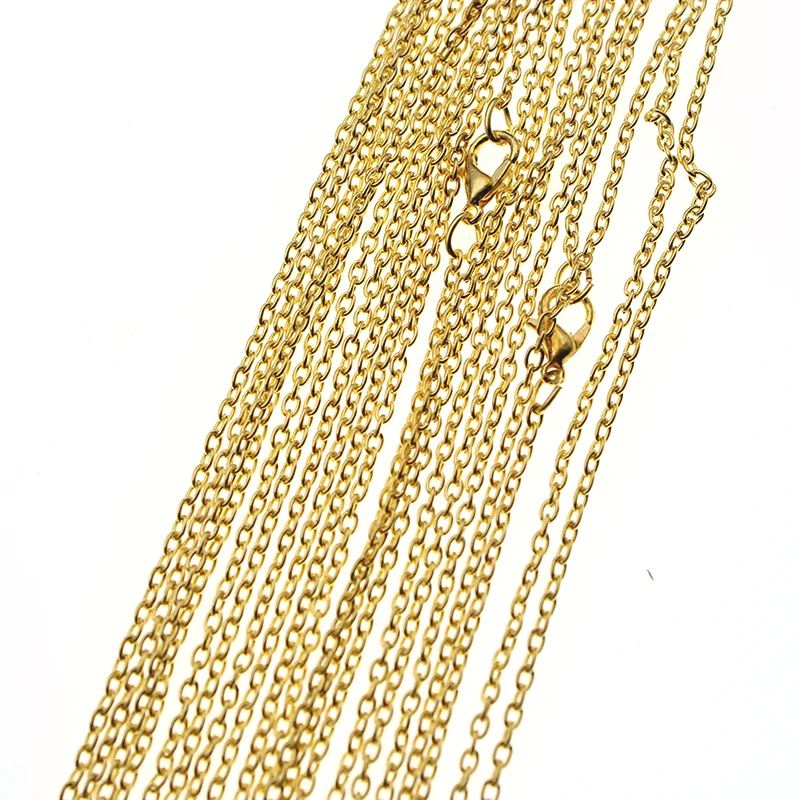 10 Uds. De collar de cadena de eslabones cruzados de Color dorado y negro de Metal de 60cm con cierre de langosta para mujer, cadenas colgantes,