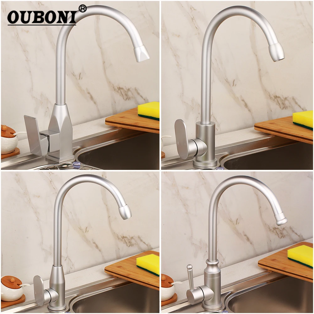 OUBONI Space Aluminium Kitchen Sink Faucet Tap Swivel Stream Spout Deck Mount Metal Materials 1 Handle Water Mixer Faucet Tap