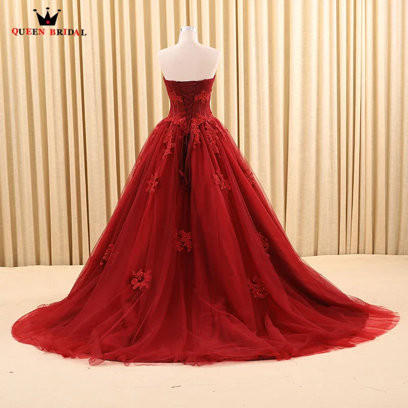 Custom Size Ball Gown Sweetheart Lace Formal Wine Red Wedding Dresses Bridal Wedding Gowns 2023 New Vestido De Noiva WD90