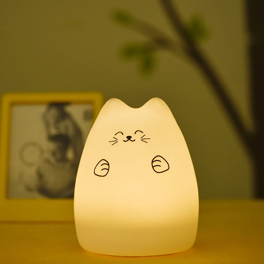 참신한 야간 조명, 새로운 다채로운 LED 야간 조명, 귀여운 고양이 스타일 실리콘, 먼 제어, 터치 센서 조명, 홈 장식, 2019
