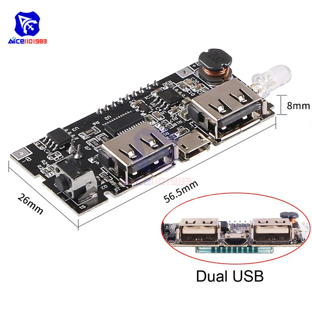 Power Bank 18650 Battery Charger Module Dual USB 5V 1A 5V 2.1A Output Micro USB 5V Input LCD Display Indicator for Smartphone
