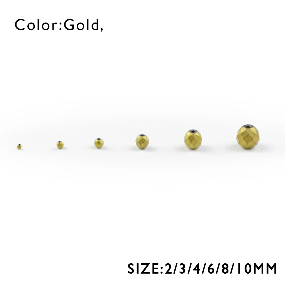 WLYeeS Matte Gold Plated Hematite beads 4 6 8 10mm faceted Round Spacer Loose beads for Jewelry Bracelet Making DIY Accessories