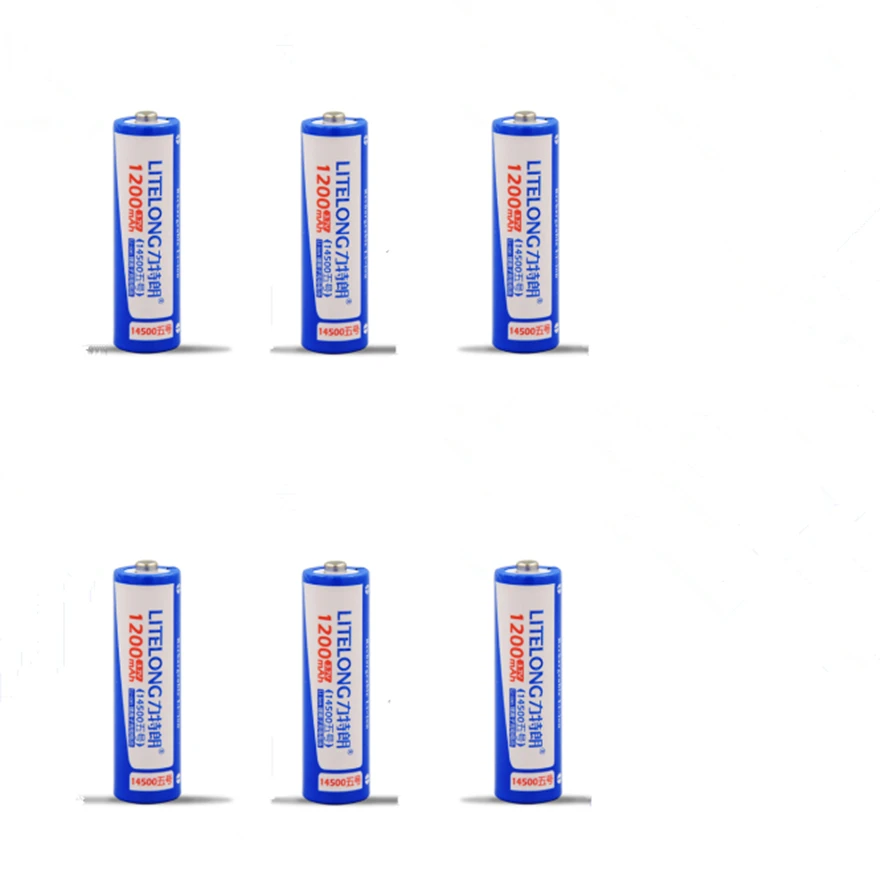 

6pcs/lot Large capacity 3.7V 14500 lithium battery 1200mAh AA rechargeable battery