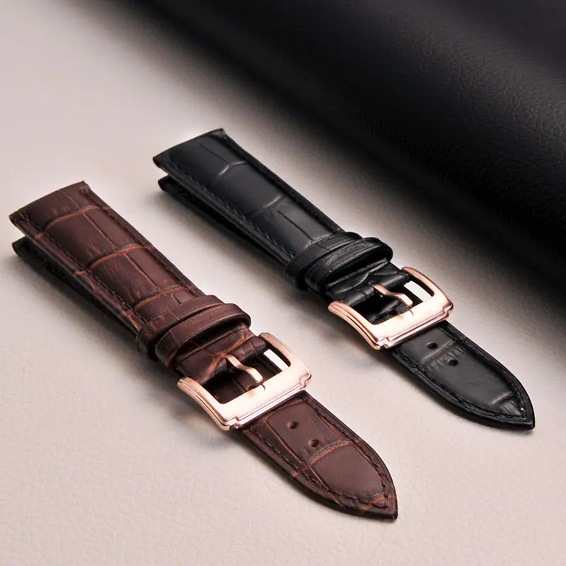 MEIKANGHUI Watchband Golden Check strap Black Brown  genuine leather watch band 18mm 20mm 22mm high quality watch strap