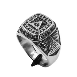 Illuminati Pyramid Egyptian Eye Ring Stainless Steel Jewelry Fashion Pyramids of Egypt Stars Biker Mens Ring Wholesale SWR0929A