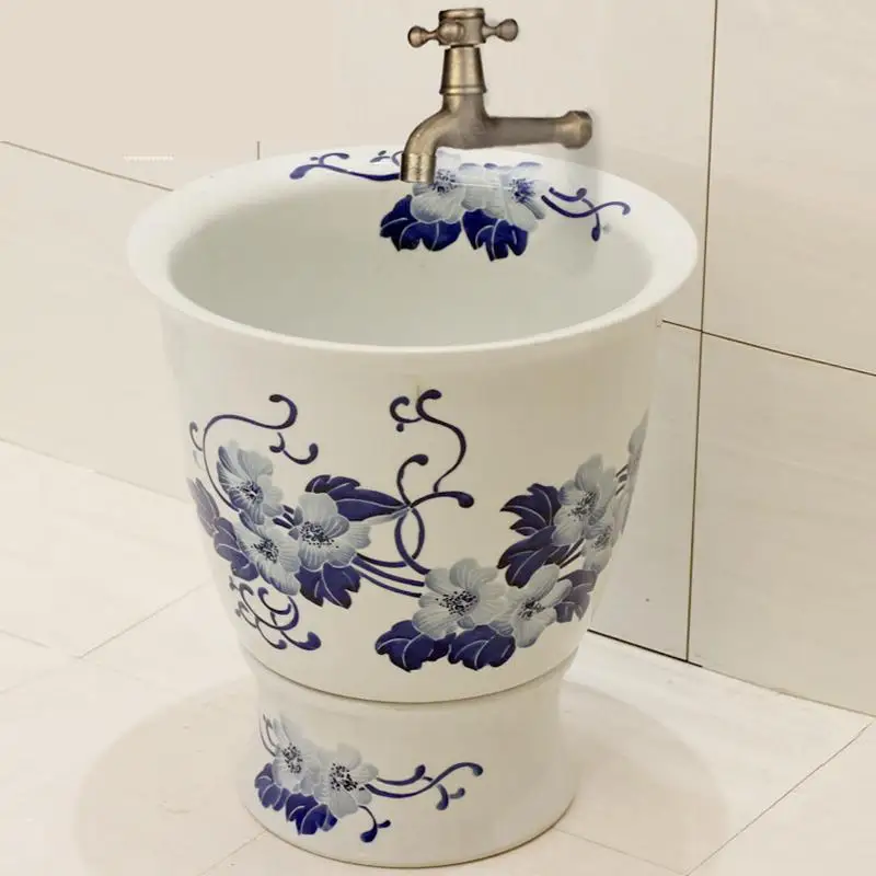 Jingdezhen Ceramic Mop Pool Art Mop Basin Cloth Art Mop Bucket sinks bathroom blue and white