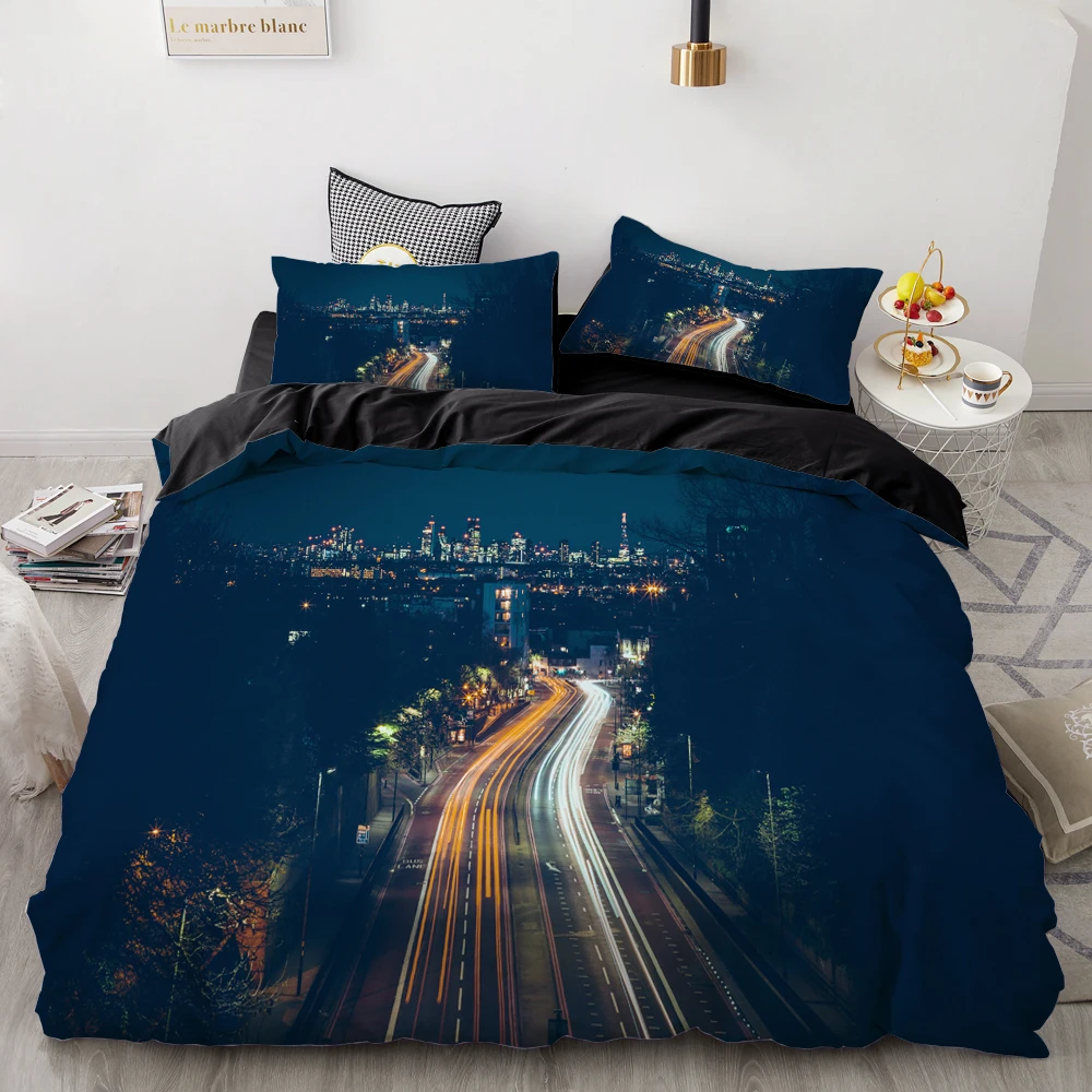 3D HD Digital Printing Custom Bedding Set,Duvet Cover Set Single/Double/Queen/King,City road Bedclothes Bed Sets Drop Shipping