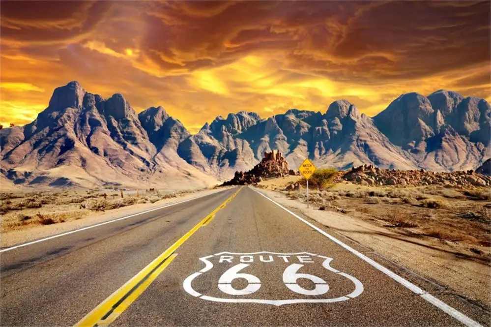 

Laeacco Route 66 USA Plain Road Mountain Aurora Baby Natural Scenic Photo Backgrounds Photography Backdrops For Photo Studio