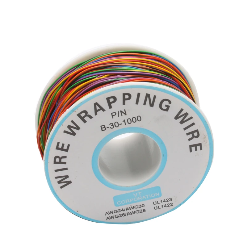 One Roll 8 Colors 30AWG Wire Wrapping Wire, Tinned Copper Solid, PVC insulation