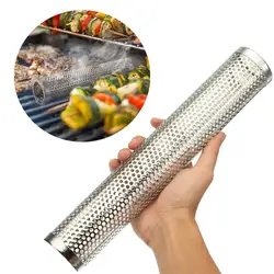 Round BBQ Grill Hot Cold Smoking Mesh Tube Smoke Generator Steel Pellet Smoker 15cm 30cm