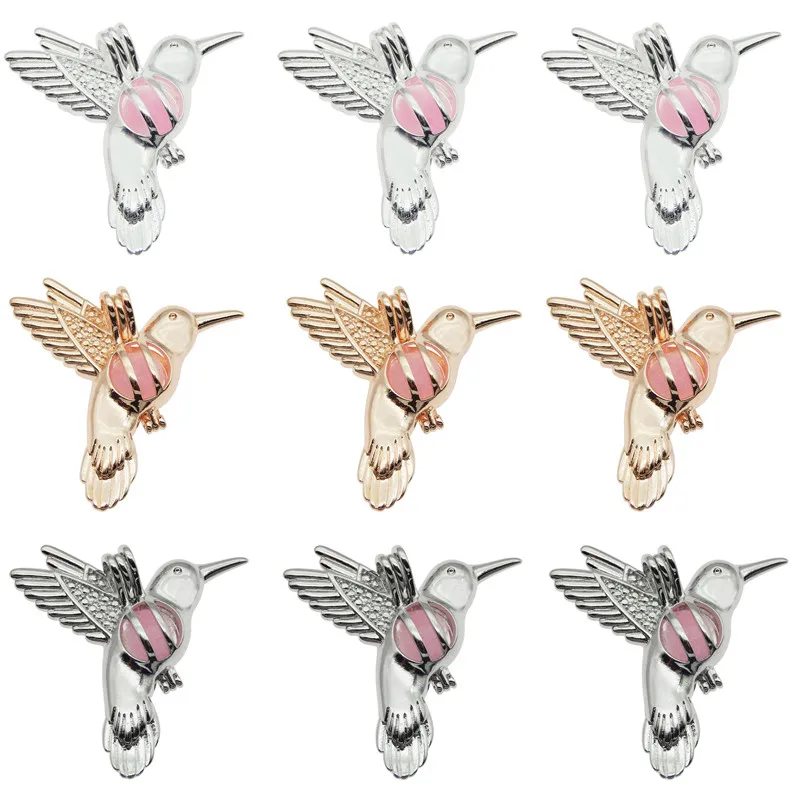 10pcs Trendy Bird Oyster Pearl Cage Locket Pendants Animal Aromatherapy Essential Oil Diffuser Necklace Locket For DIY Jewelry